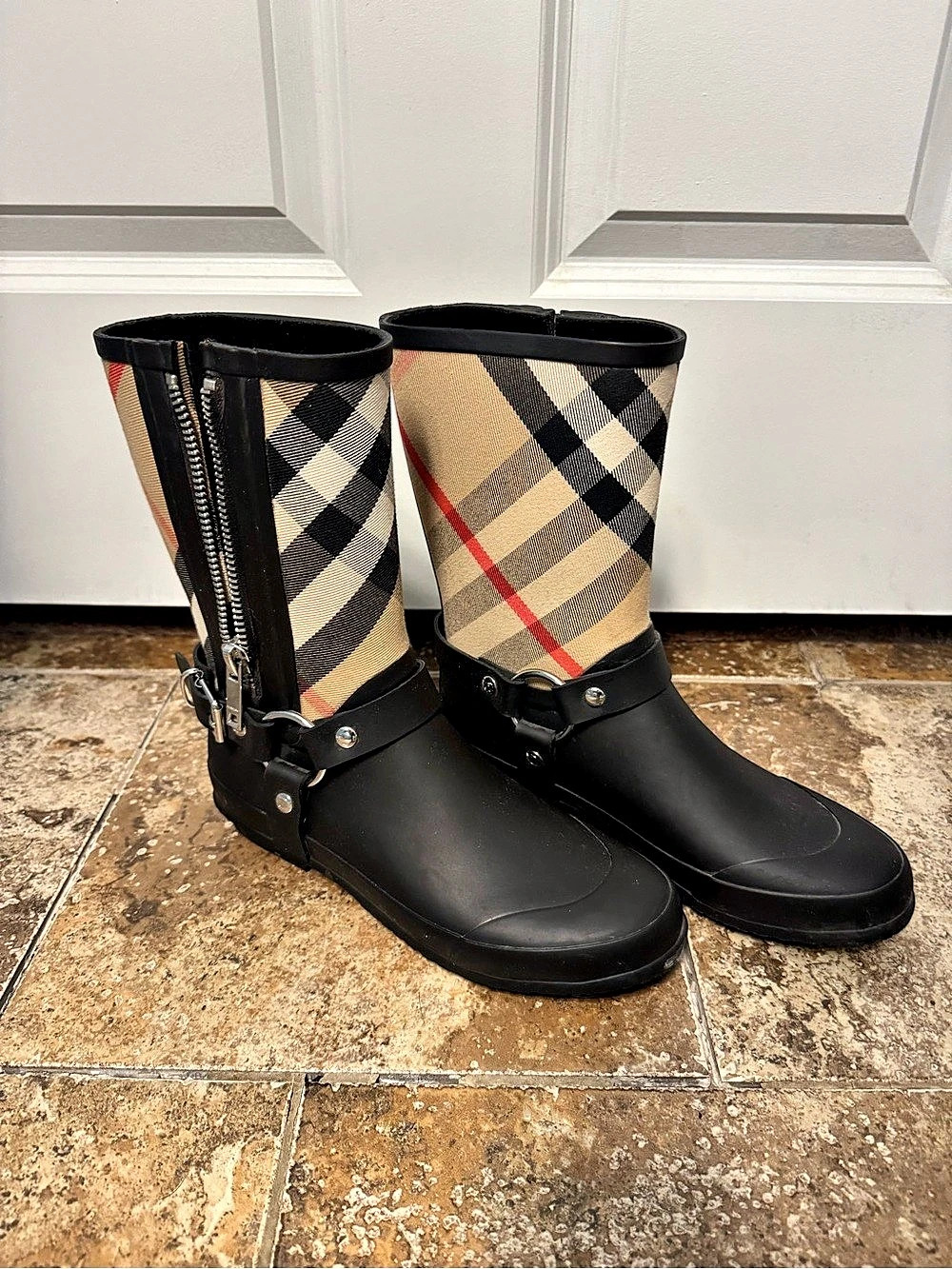 Burberry Plaid Canvas and Rubber Rain Boots